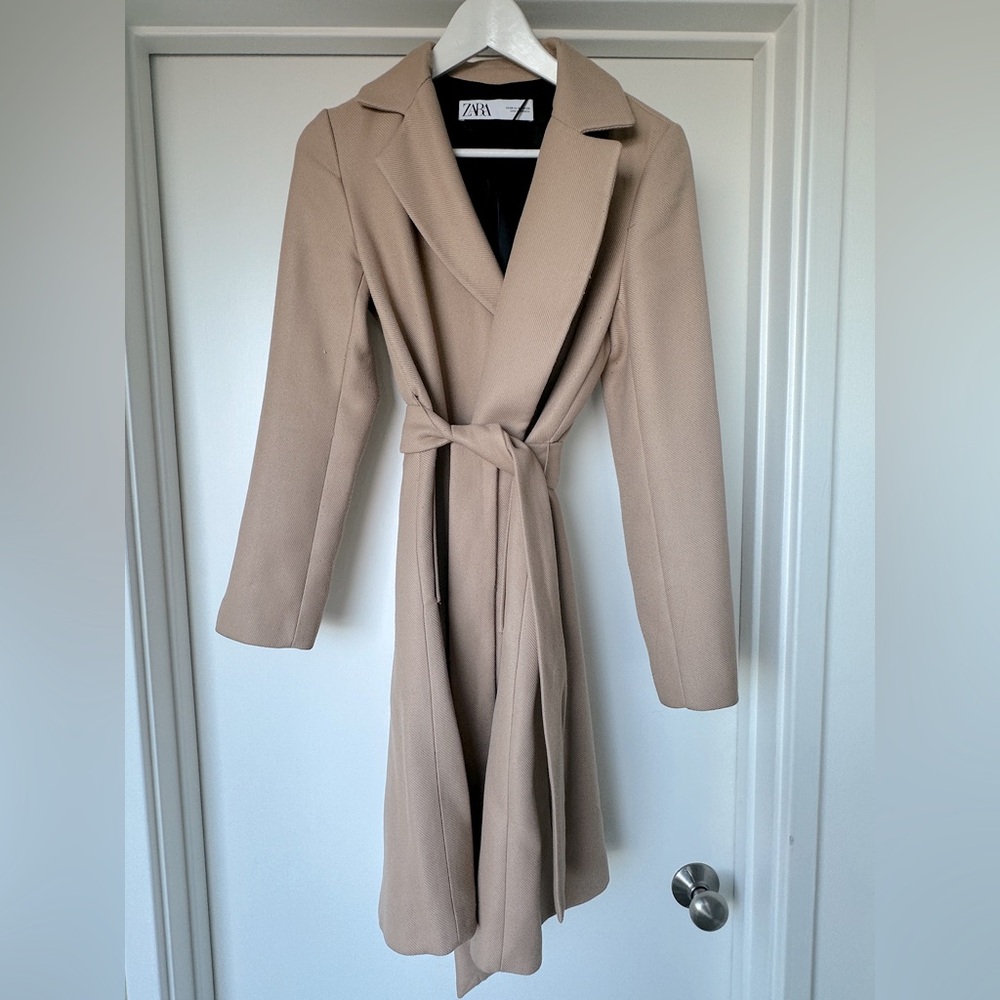 Zara Beige Belted Pea Coat